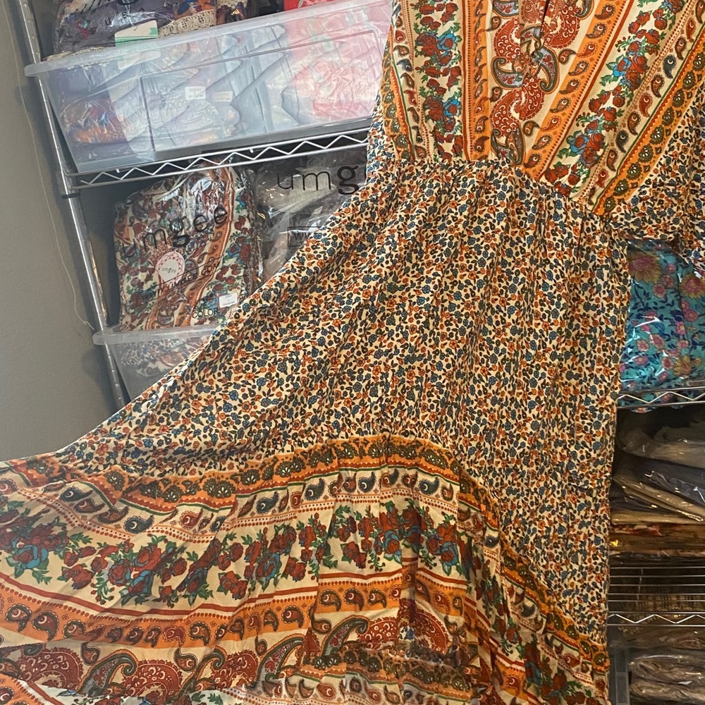 💼S Last One 🏜Sunset Boho Tile Flower Dress New - Picture 8 of 12